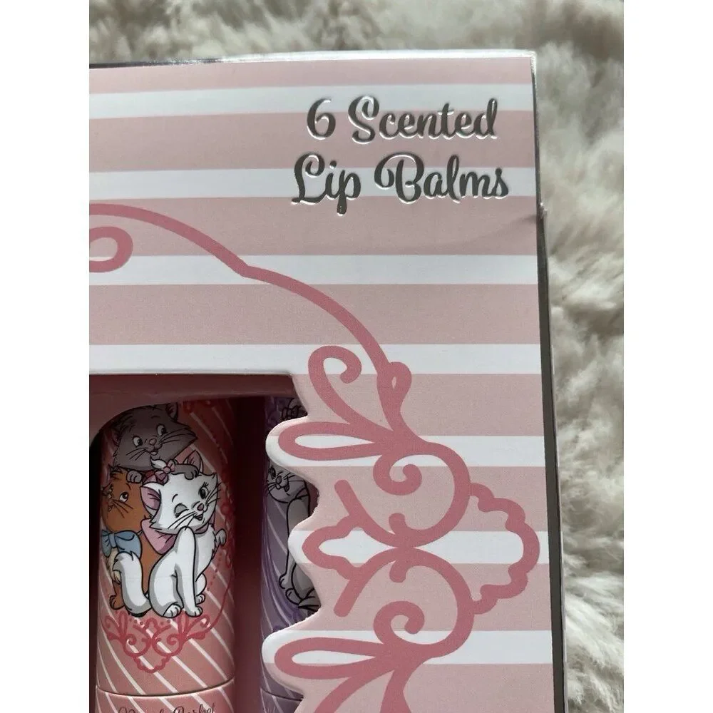 Set Of 6 Disney THE ARISTOCATS MARIE Lip Balms Scented Rose Lemon Peppermint NEW